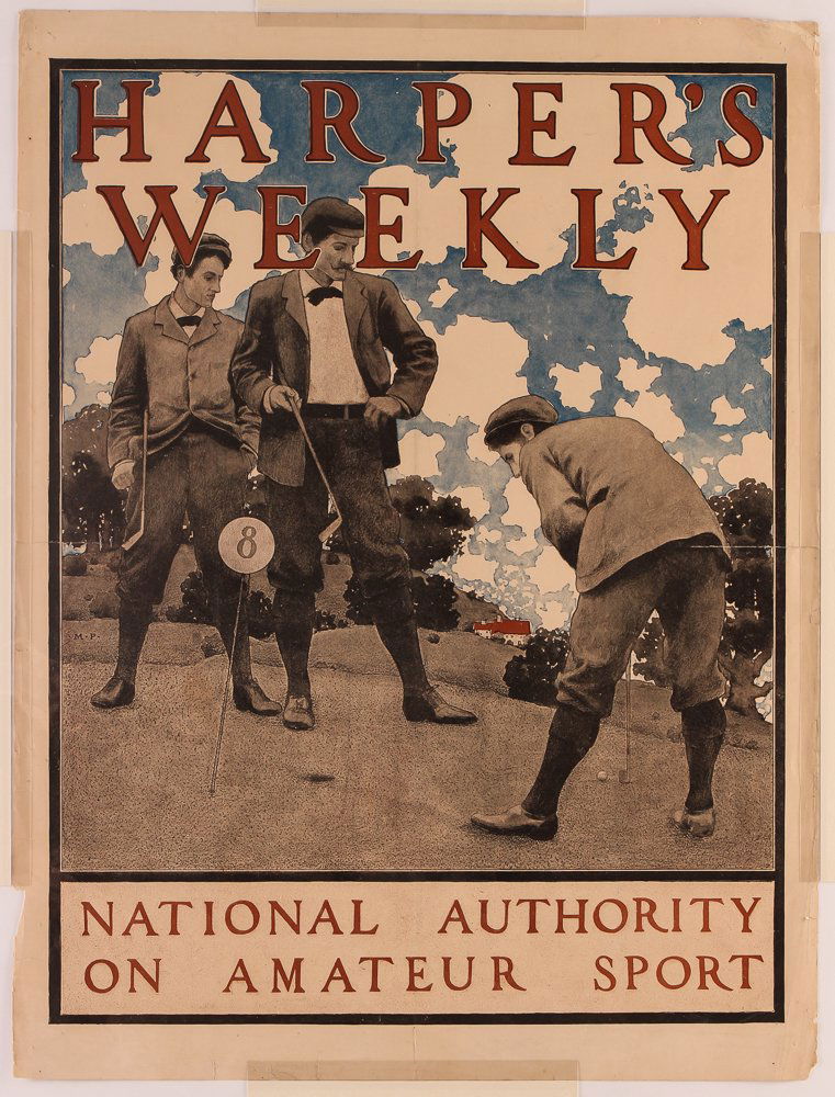 Maxfield Parrish Harper's Weekly Magazine Poster: Artist:Parrish, Maxfield (American, 1870-1966) Title:Maxfield Parrish Harper's Weekly Magazine Poster National Authority on Amateur Sport Date:c. 1896 Medium:lithograph on paper Dimensions:20 x 1