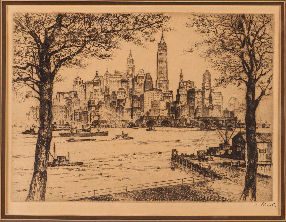 Pair of Anton Schutz Cityscape Etchings (1 of 6)