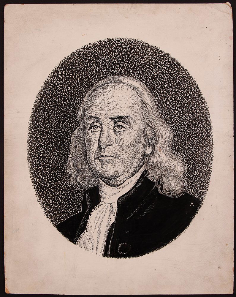 Andrey Avinoff ink portrait "Benjamin Franklin" (1 of 2)