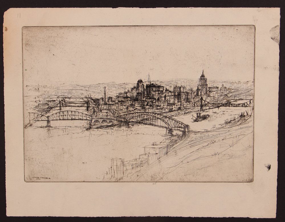 Joseph Stastny etching 1930 "Panorama of Pittsburgh" (1 of 2)