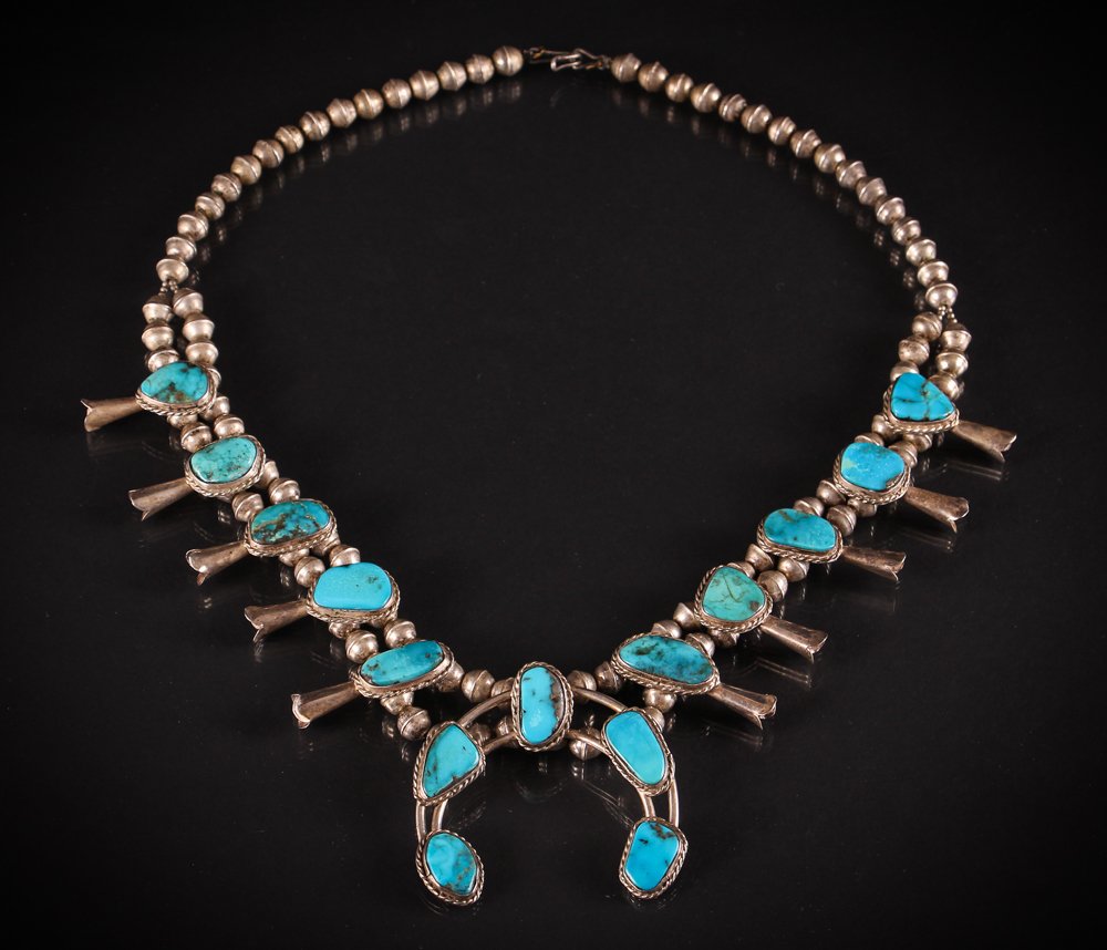 Navajo Silver and Turquoise Squash Blossom Necklace (1 of 6)