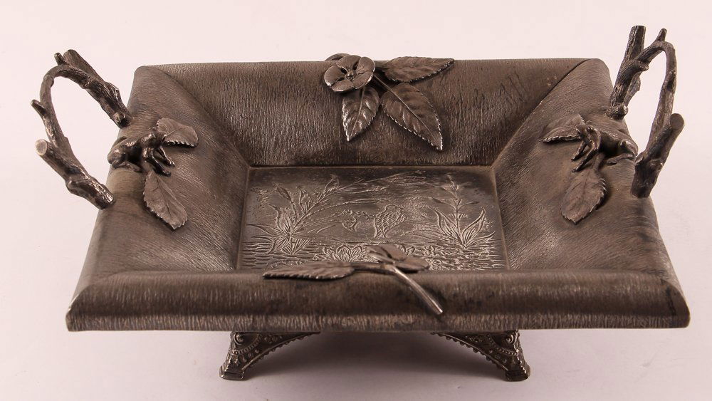 Aurora Silverplate Handled Tray with Frog, Lilypad, (1 of 6)