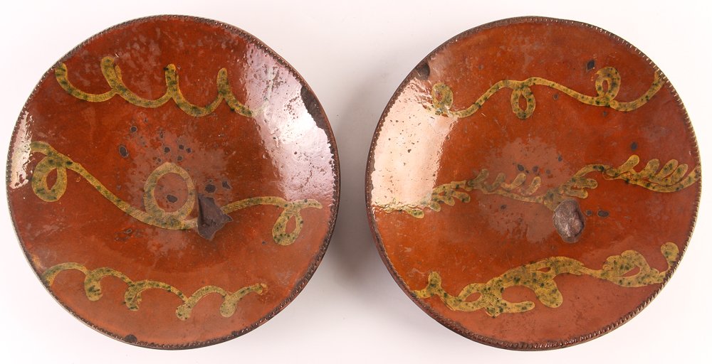 2 19th C. Vine Decorated  Redware Plates (1 of 6)