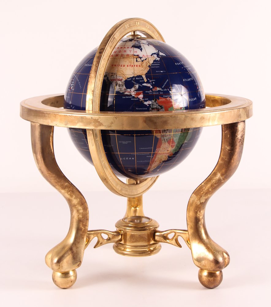 Large Contemporary Mineral Inlaid Desk Globe (1 of 7)