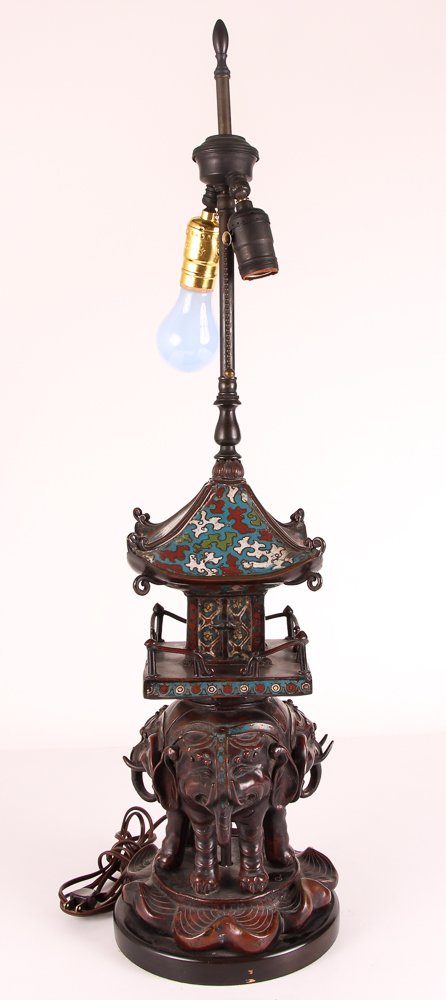 Chinese Bronze Elephant With Pagoda Sculptural Lamp (1 of 6)