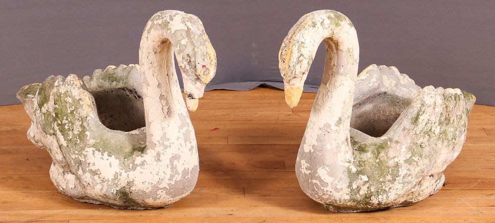 Pair of Distressed Concrete Swan Form Planters (1 of 6)