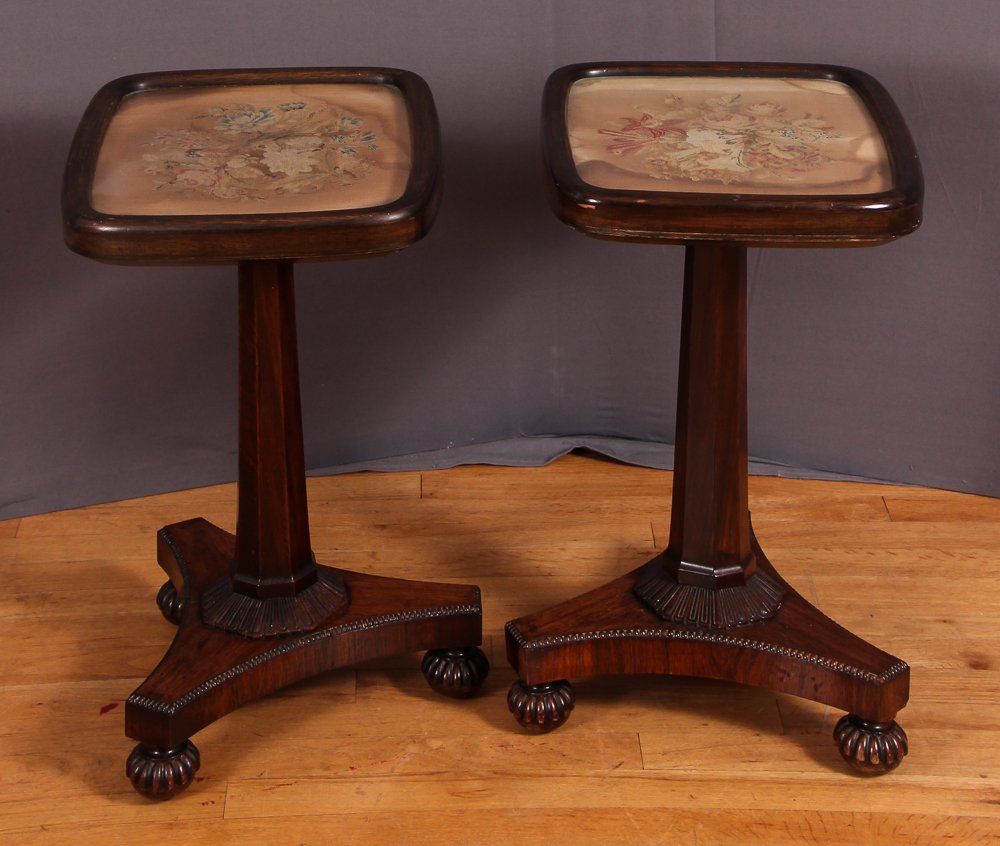 Two Side Tables with Needlepoint Tops under Glass (1 of 6)