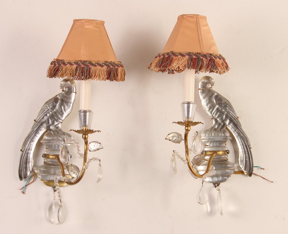 Pair GILT IRON & CRYSTAL BIRD SCONCES in BAGUES Manner (1 of 9)