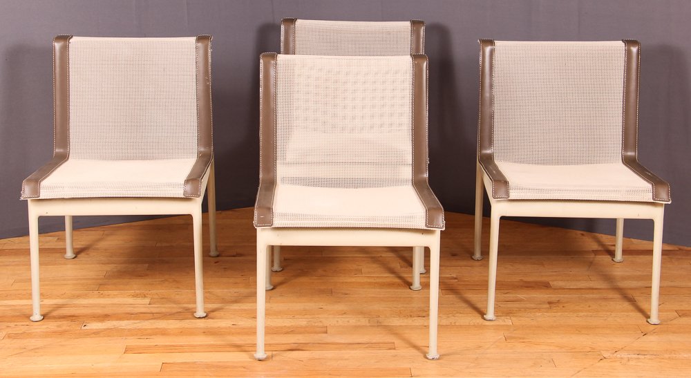 4 Richard Schultz for Knoll 1966 Collection Side Chairs: Artist:Schultz, Richard for Knoll Title:4 Richard Schultz for Knoll 1966 Collection Side Chairs Date:c. 1960s Medium: enamel, aluminum, leather, synthetic fiber mesh Dimensions: 29 x 22 x 22 inc