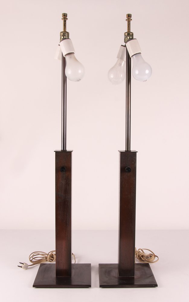 Pair of Tall Bronze Table Lamps by Walter Von Nessen (1 of 8)