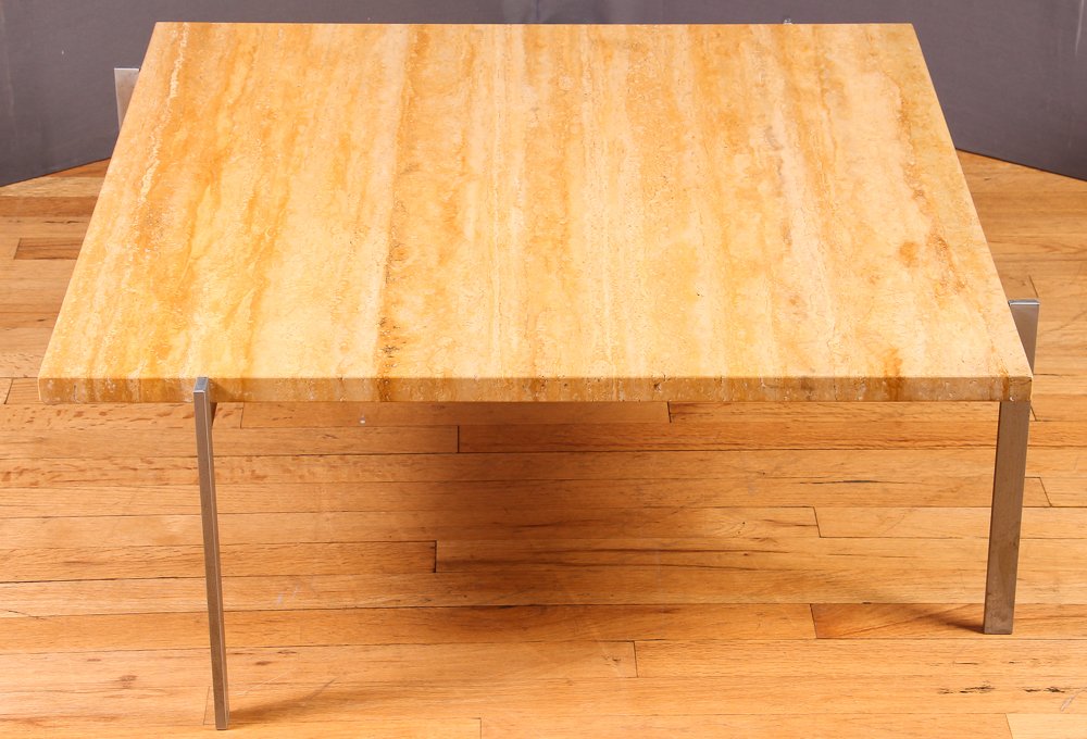 Modern Travertine Top Aluminum Coffee Table (1 of 6)