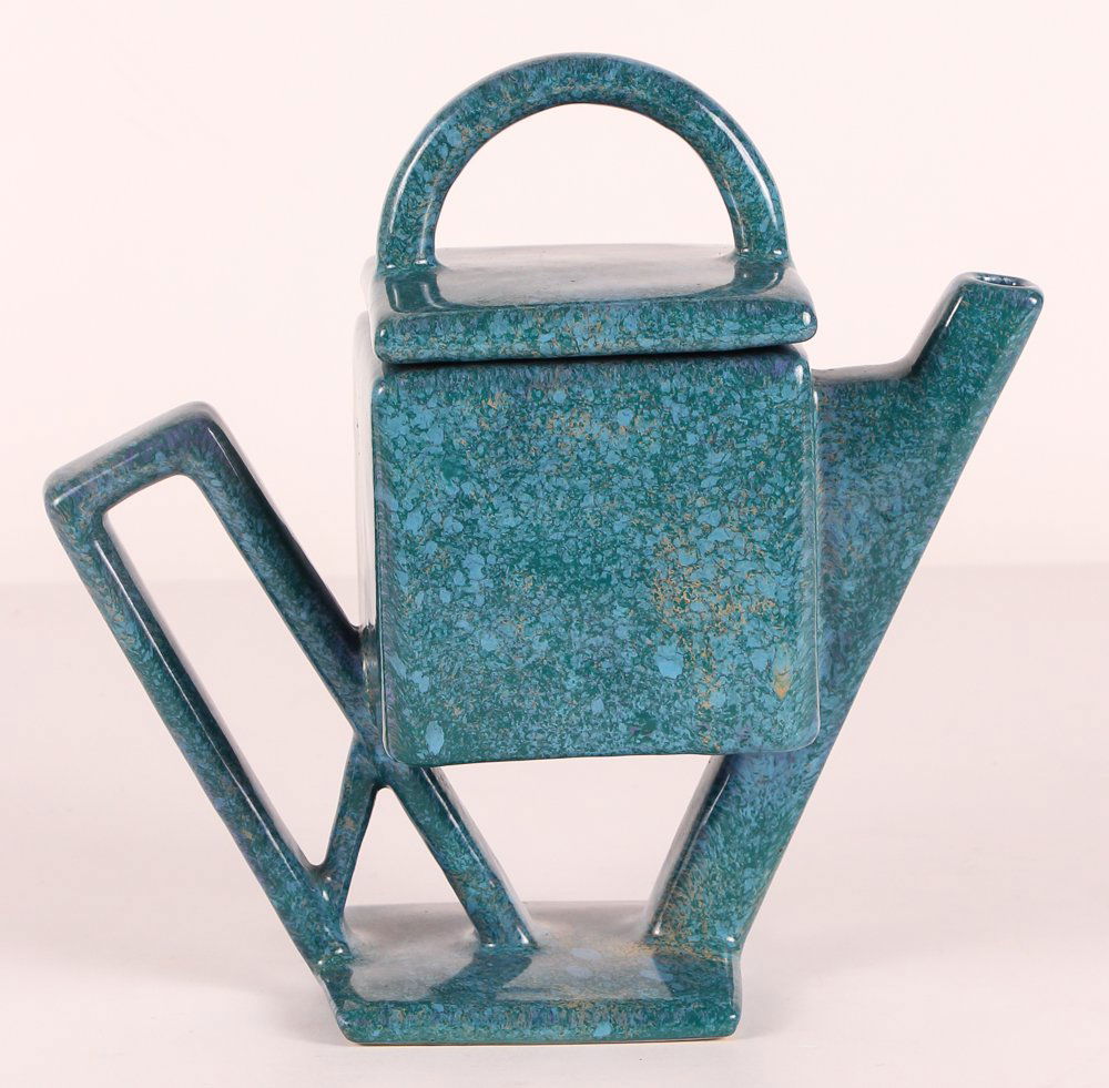 Unusual Brutalist Teal and Purple Glaze Ceramic Teapot (1 of 6)
