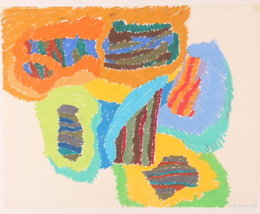 Diane Samuels crayon drawing "Landscape": Artist:Samuels, Diane (Contemporary American) Title:Landscape Drawing Date:1982 Medium:craypas drawing Dimensions:17 x 22 inches Signature:signed and dated lower right Frame T