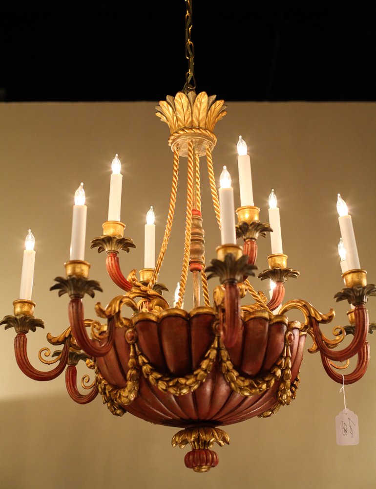 Red Wooden Gilt Foliate Chandelier (1 of 1)
