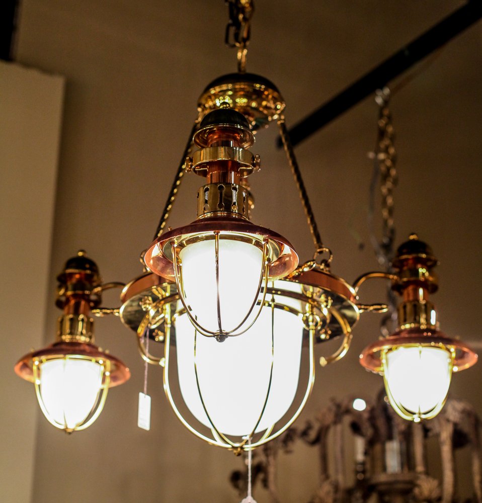 Nautical Ship's Light Themed Brass Chandelier (1 of 1)