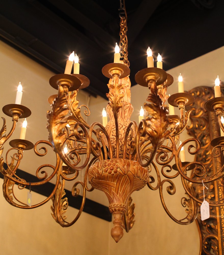 18 Light Wood and Painted Metal Chandelier (1 of 2)