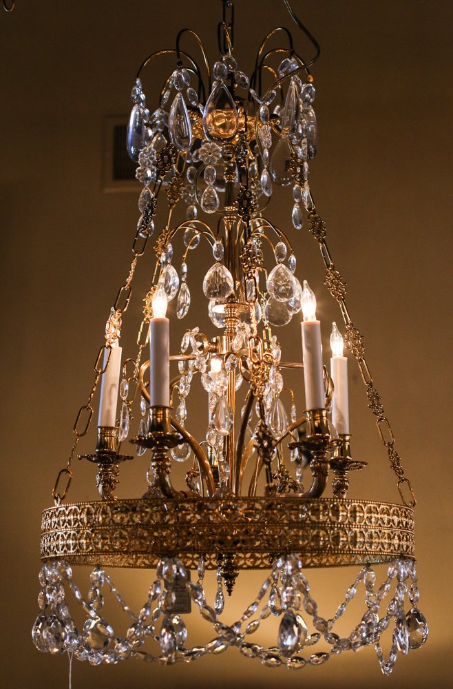 Gilt, Brass and Crystal 5 Light Chandelier (1 of 1)