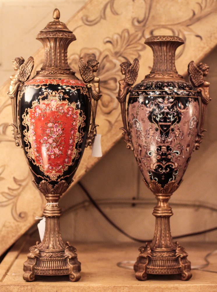 2 Porcelain French Empire Style Urns w/pottery lamp (1 of 2)