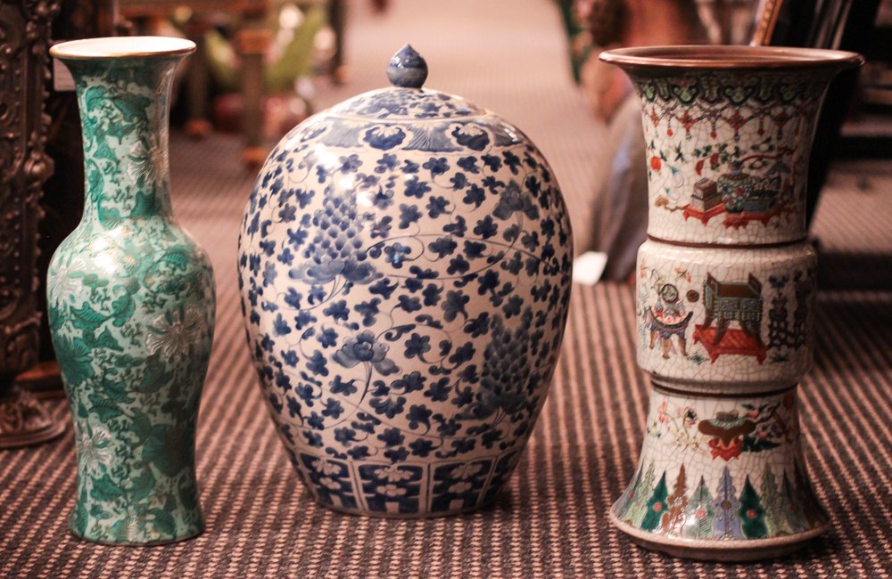 3 Pc Contemporary Chinese Ceramics: 3 Pc Contemporary Chinese Ceramics, taller two with drilled bases, tallest 18 inches