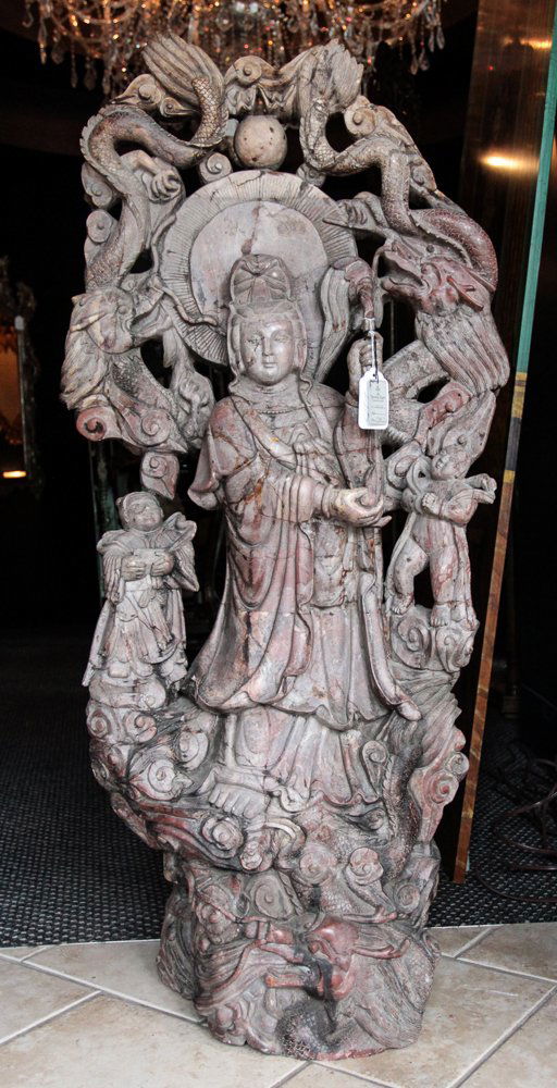 Large Stone Sculpture of Buddha and Other Figures (1 of 1)