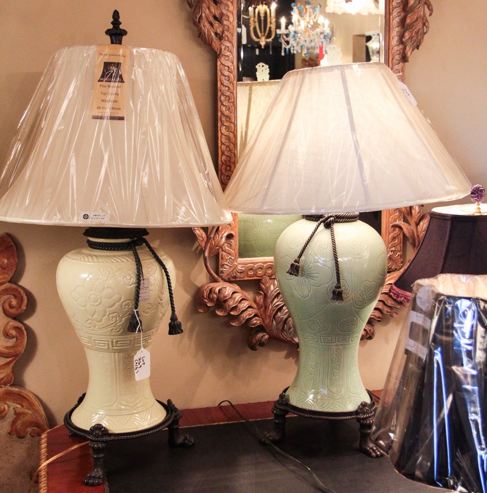 3 Celadon Chinese Vases Mounted as Lamps (1 of 2)
