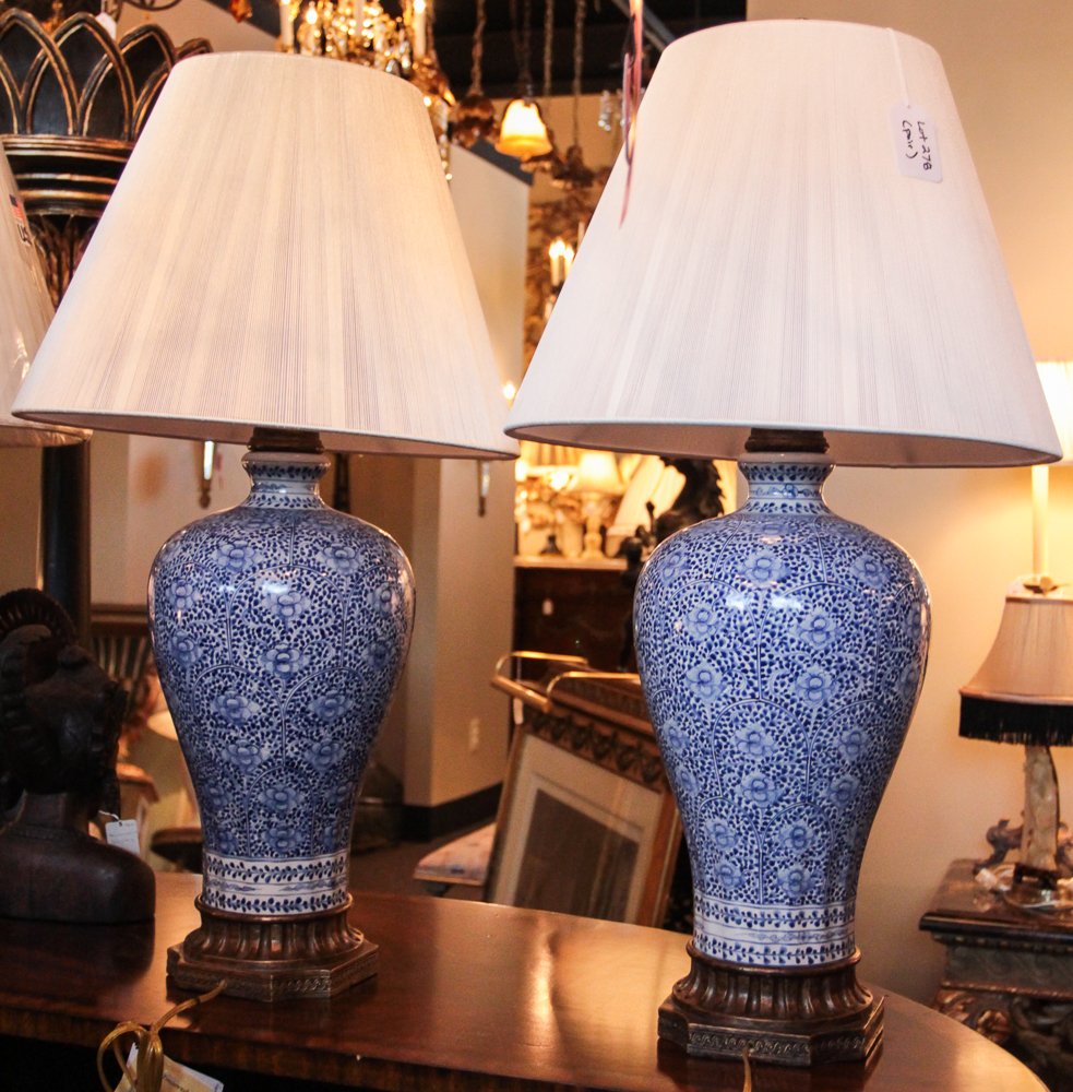 Pair Blue and White Porcelain Lamps (1 of 1)