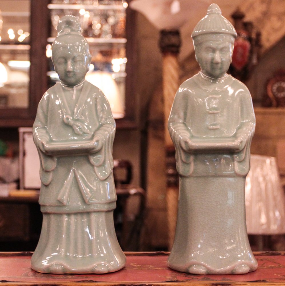 Maitland-Smith Celadon Chinese Figure and Obelisk (1 of 2)