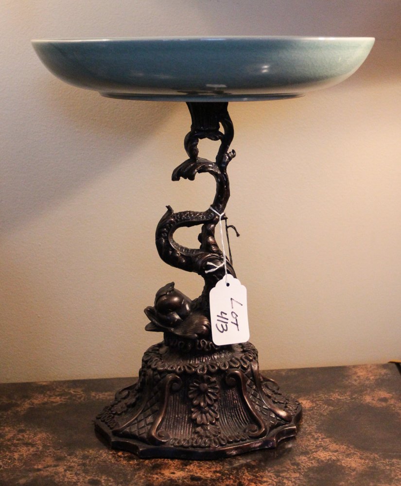 Celadon Centerpiece with Dolphin Base (1 of 5)