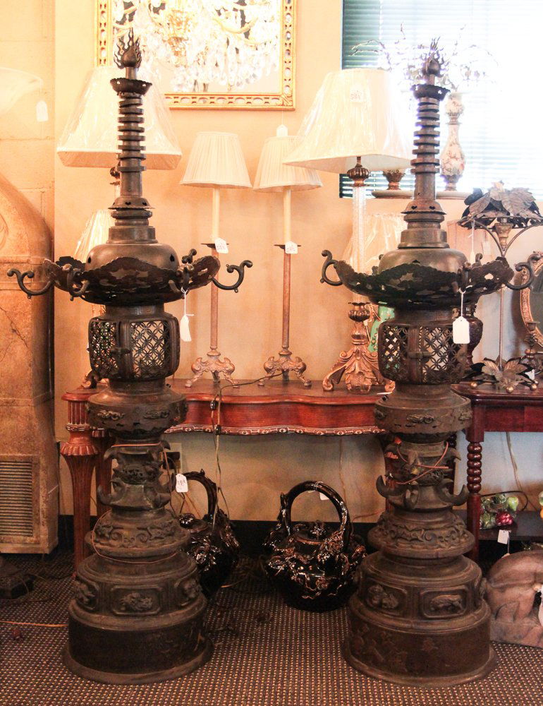 Pair Antique Japanese Bronze Lanterns (1 of 2)