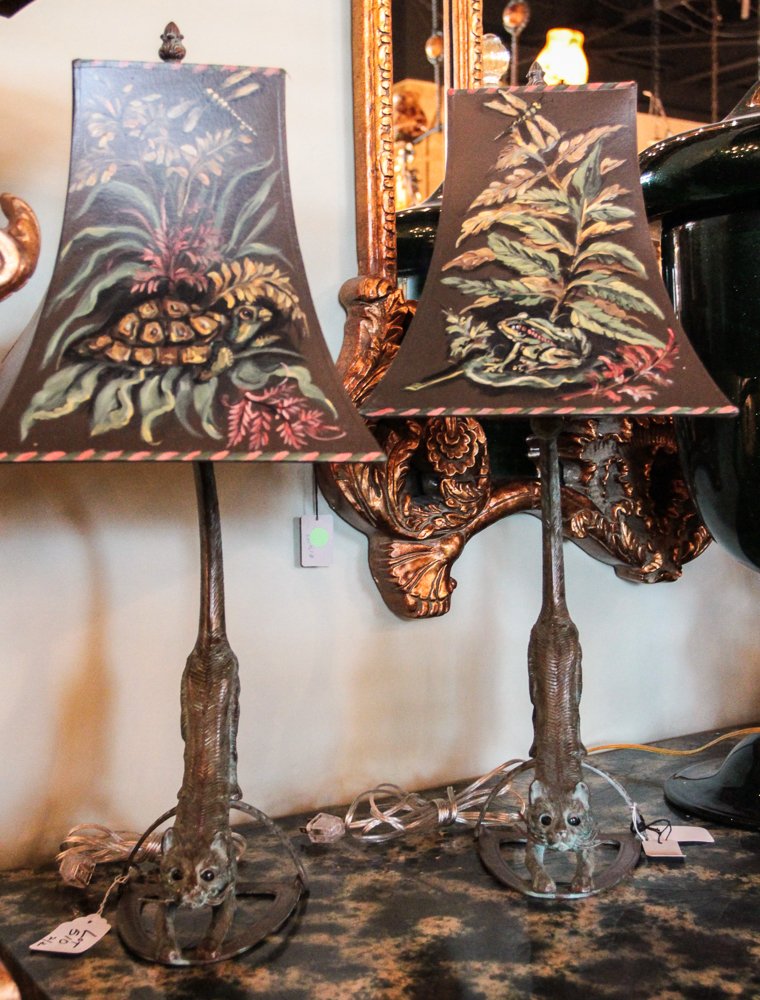 Pair Cat Themed Bronze Table Lamps (1 of 2)