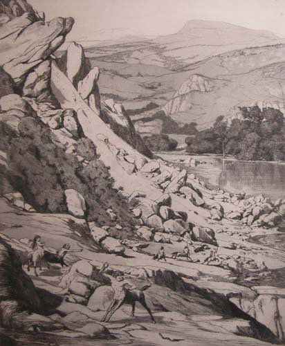 Max Klinger Bergsturz etching from Intermezzi: Bergsturz from Plate VI from Intermezzi, 1881 Artist: Klinger, Max (German 1857-1920) Date: 1881 Medium: etching and aquatint Dimensions: 15 5/8 x 10.75 inches Edition Number: Signature: signed in the