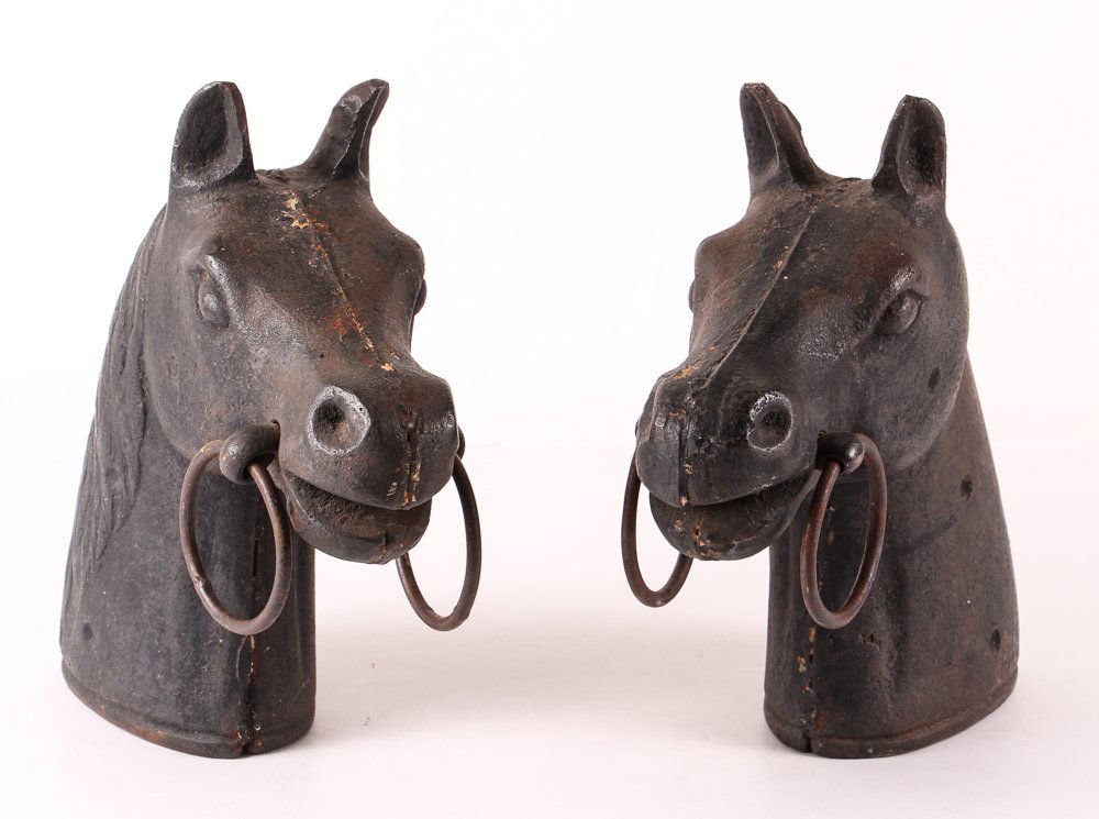 2 19th Century CAST IRON HORSEHEAD HITCHING POST (1 of 6)