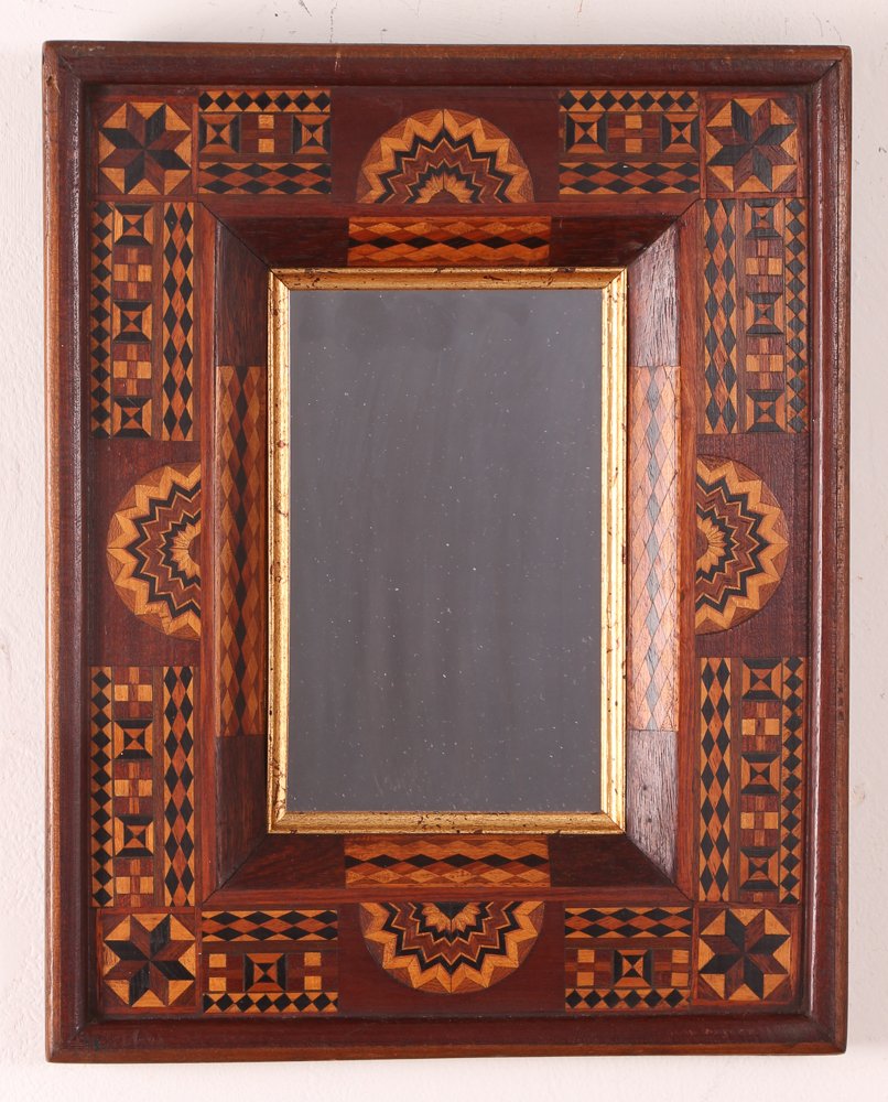Folk Art elaborate inlay frame and mirror (1 of 4)