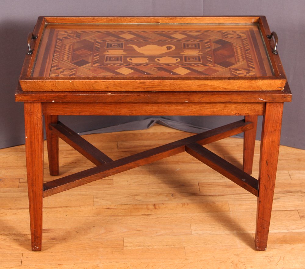 Folk/Tramp Art marquetry tea butlers Table (1 of 6)