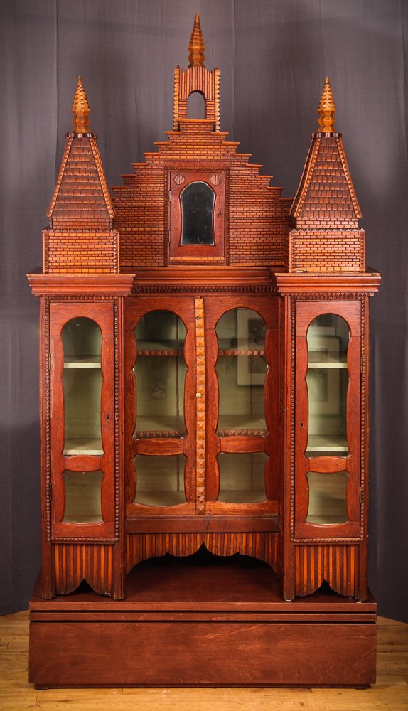 Fabulous Tramp Art Freestanding Curio Cabinet (1 of 8)
