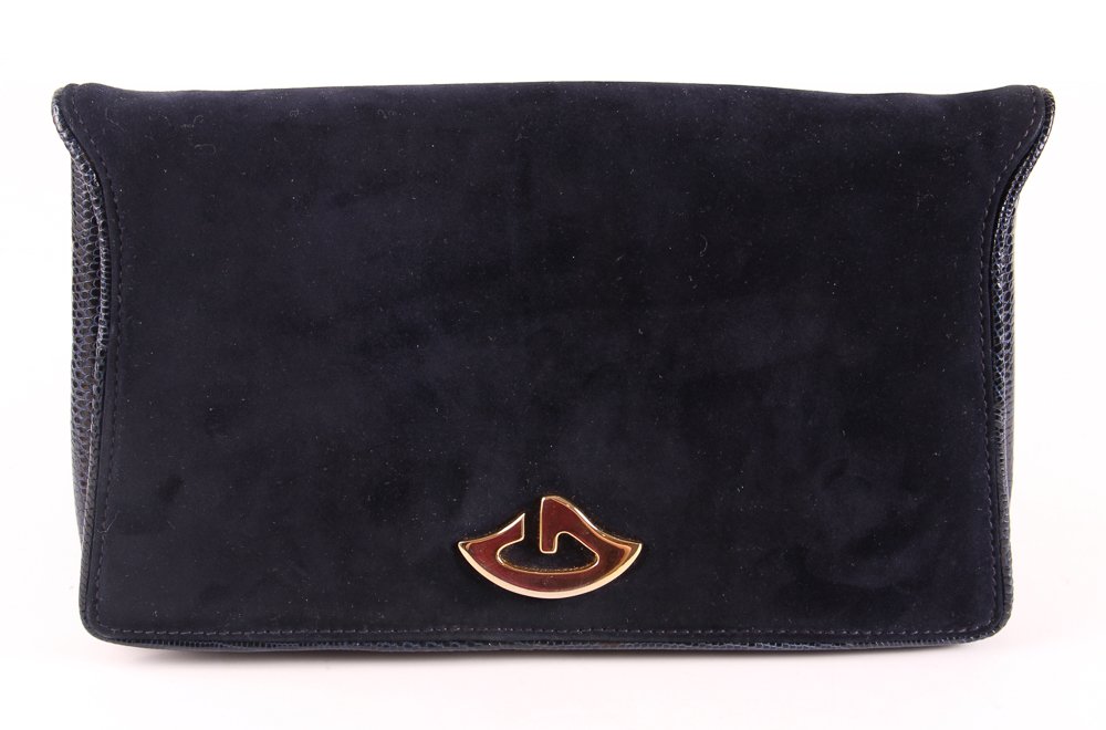A Gucci Navy Blue Suede Clutch (1 of 9)