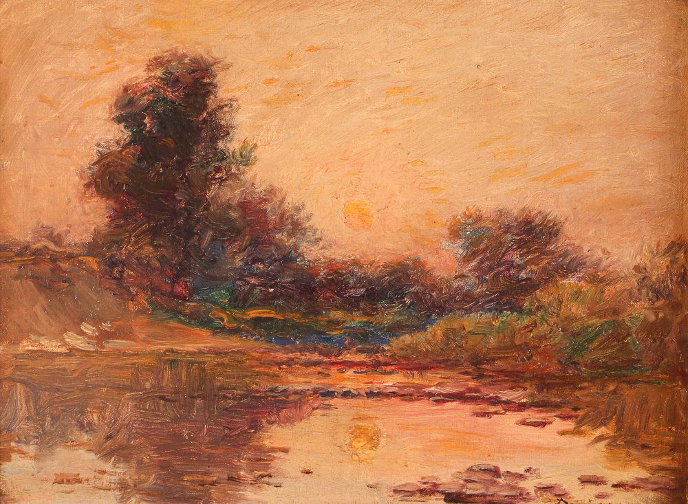 David B. Walkley Pair oil landscape sketches: David B. Walkley (American, 1849 - 1934), Pair of Landscape Studies , oil on canvas board, both signed lower right, 16 x 20 inches each, fluted period wood frames, 20 x 24 inches each, the Estate of G