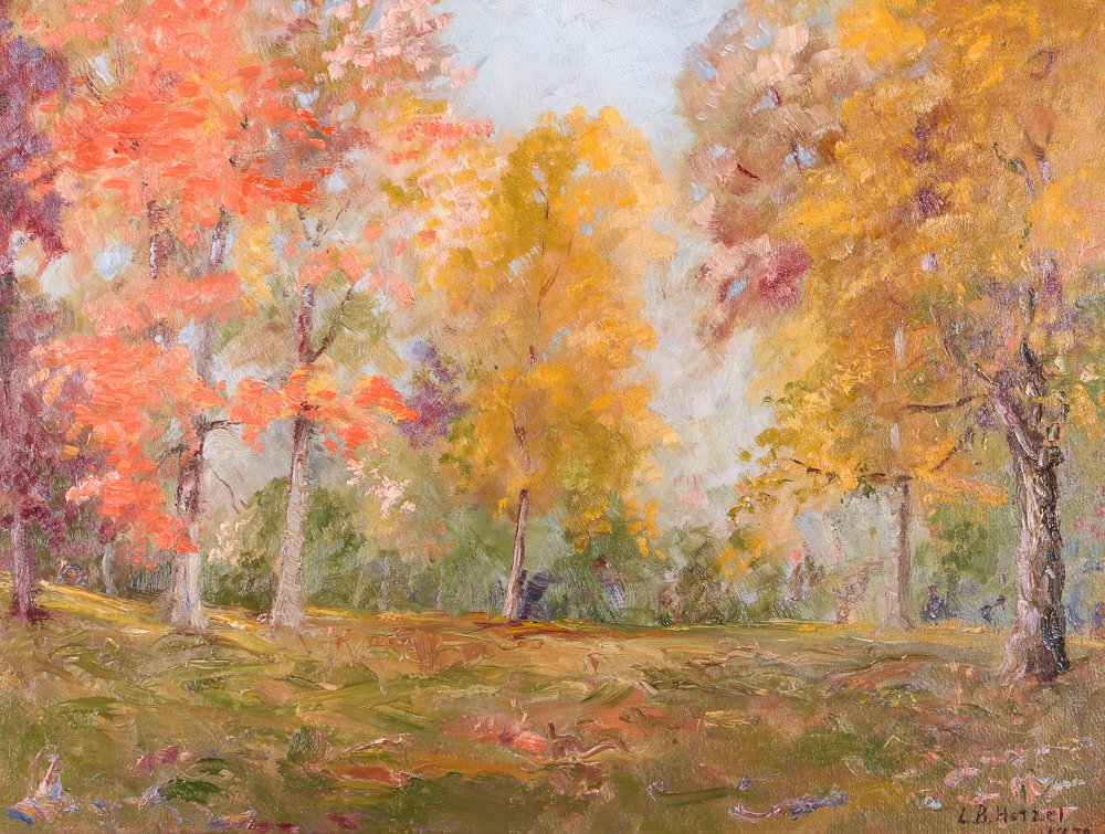 Lila Hetzel 1932 "Autumn Woods" landscape Painting (1 of 6)