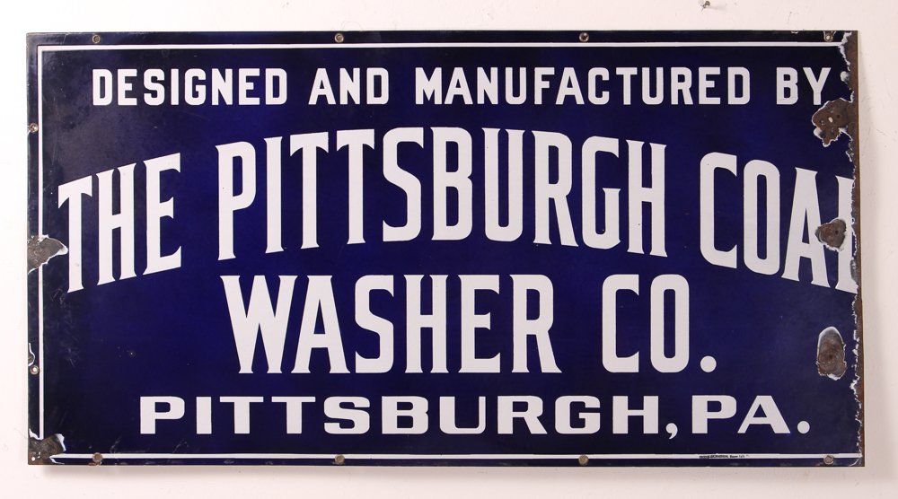 Pittsburgh Coal Washer Co. Porcelain Sign: Pittsburgh Coal Washer Co. Porcelain on metal Sign, Medium: enameled porcelain on metal, Dimensions: 17.75 x 34 inches