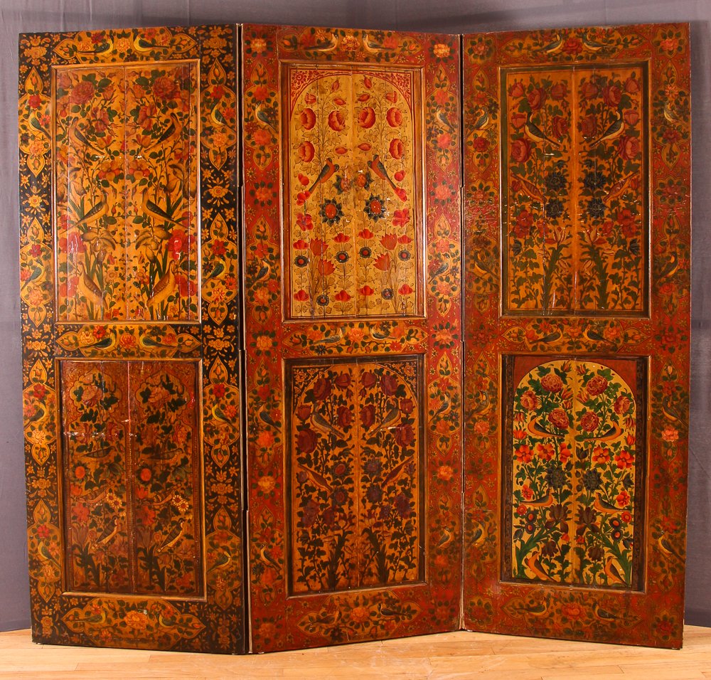 Scandinavian painted 3 panel screen, Arabesque of (1 of 6)