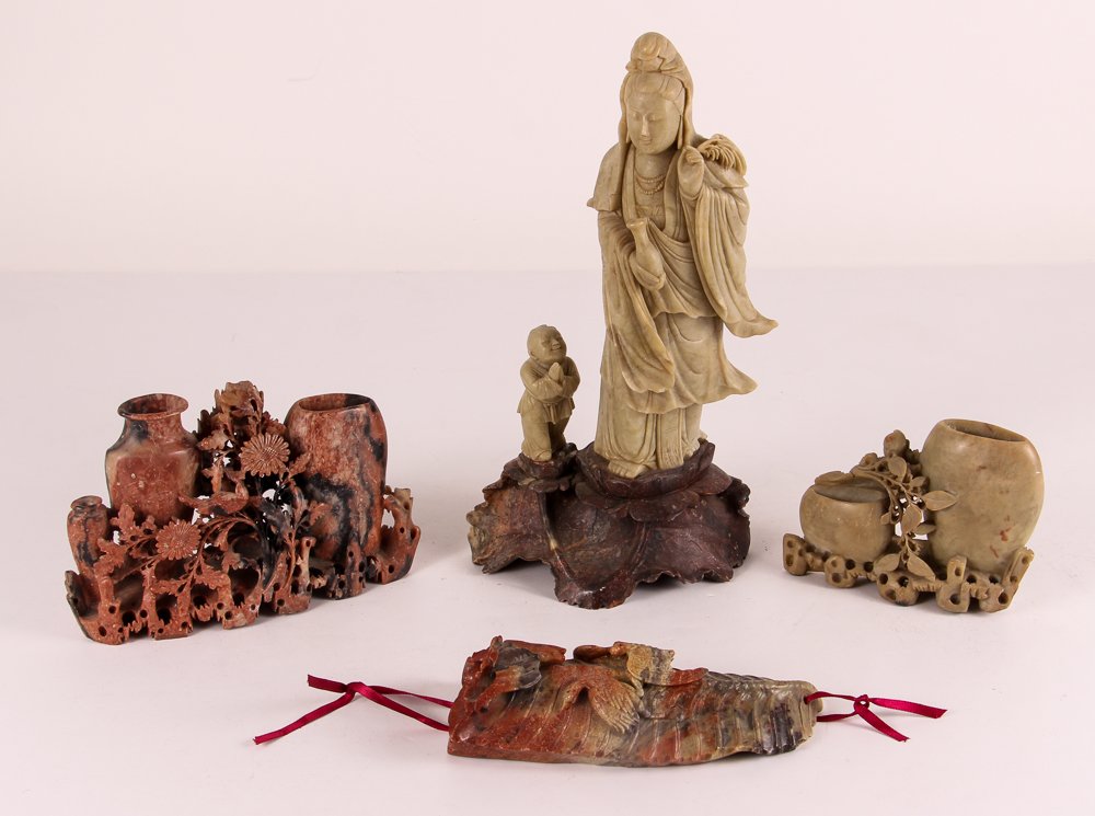 A collection of Chinese soapstone vases and figure (1 of 10)