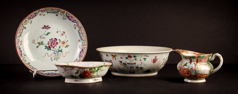 3 ant Chinese porcelain bowls & pitcher painted w fish (1 of 10)