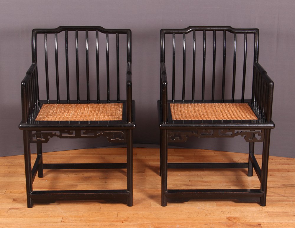 2 Early 20th Cen Traditional Chinese Black Lacquer Arm (1 of 10)