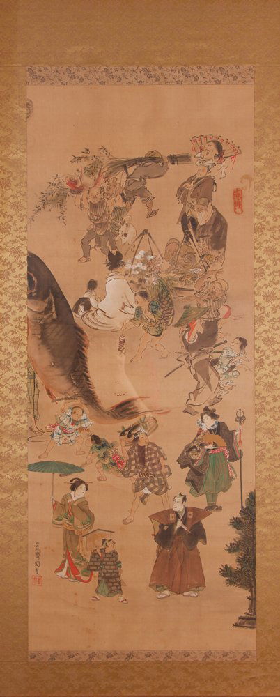 Large Antique Japanese Watercolor with Multiple Figures (1 of 5)