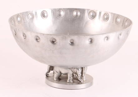Palmer-Smith Aluminum Elephant Bowl: Art Deco period Palmer-Smith Aluminum Elephant Bowl 7 x 14 inches, with Palmer Smith stamp on underside and stamped 660