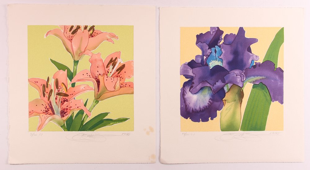 2 Gary Bukovnik orig lithos,  "Iris" and "Day Lilies" (1 of 6)