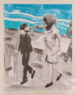 Elizabeth Peyton "Jackie and John" 2000 orig litho: Peyton, Elizabeth (American,born 1965) "Jackie and John", 2000, lithograph printed in colors, 24 x 19 inches (61 x 48.3 cm) (sheet), pencil signed, dated and numbered 215/350, Published by the Public