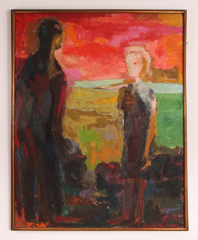 Ethel Wallace 1963 Oil Painting "Figures in Landscape" (1 of 6)