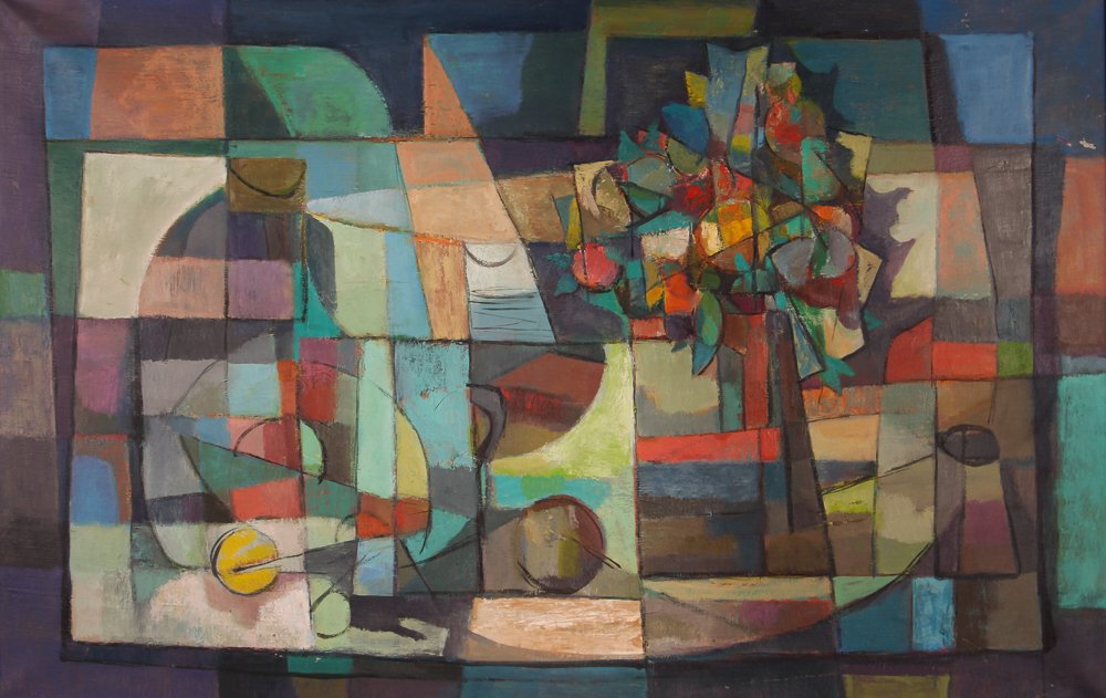 Milton Weiss 1956 painting "Still Life w Figure" (1 of 6)