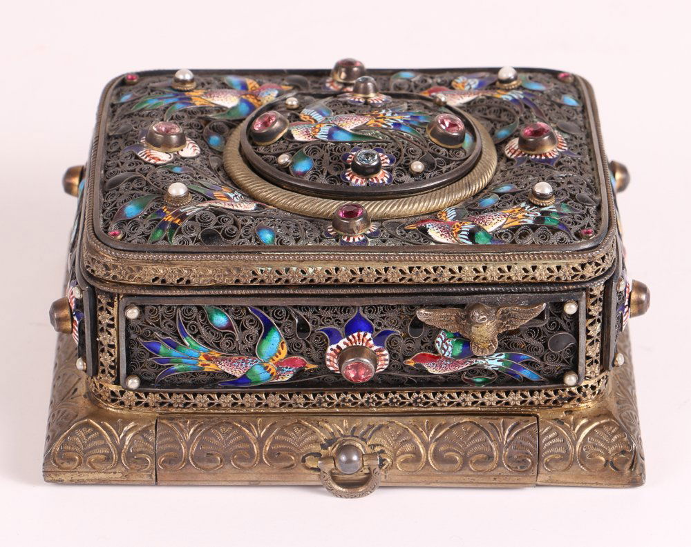 Silver and Enamel Bird Box Automaton (1 of 10)